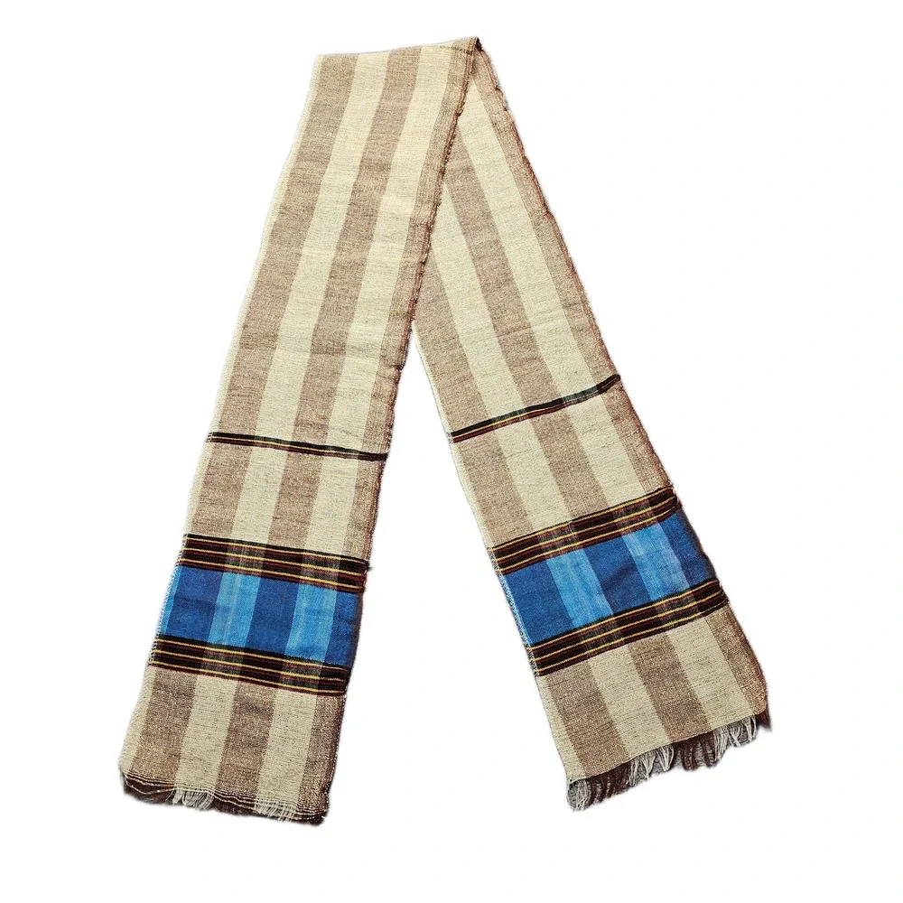 Hand Loomed Traditional Scarf Multicolor Striped‎ Fringed Artisanal Textile